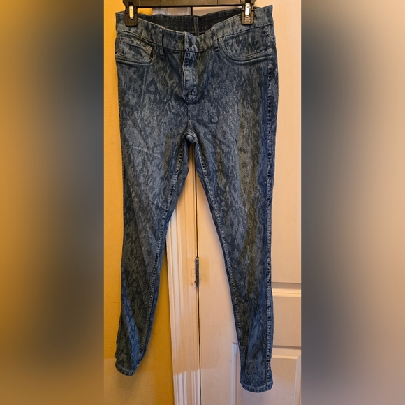 Express Womens Midnight Blue Reversible Jeans Other Side Pattern Denim JeansY2k - Picture 3 of 6